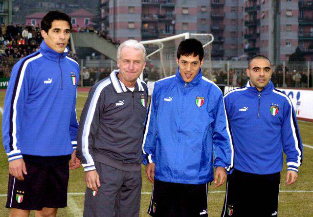 Bernardo Corradi, Mauro Camoranesi and Fabrizio Miccoli join Italy coach Giovanni Trapattoni